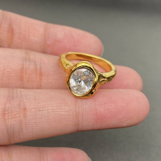 Sparkling Zircon Inlaid 18K Gold Plated S.Steel Ring - FGS
