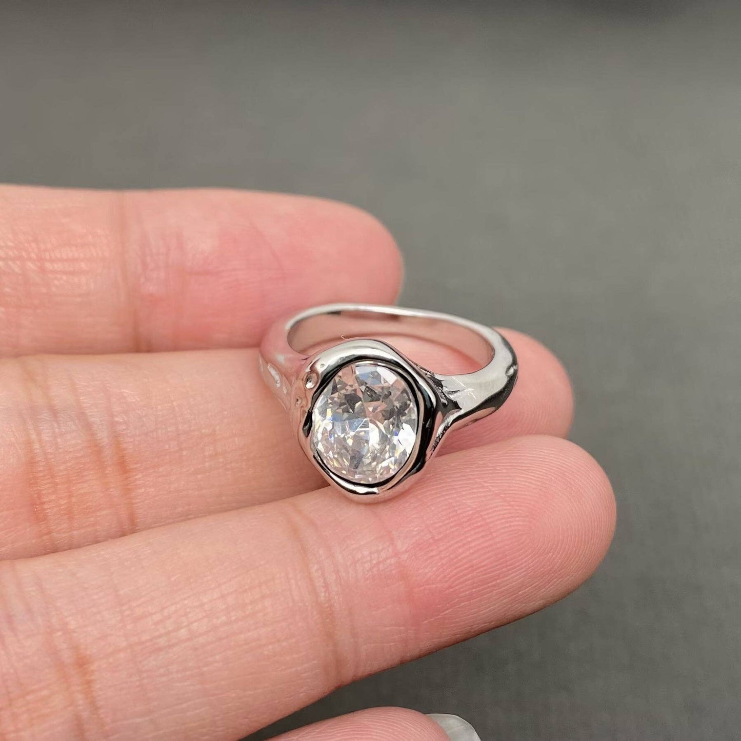Sparkling Zircon Inlaid 18K Gold Plated S.Steel Ring - FGS