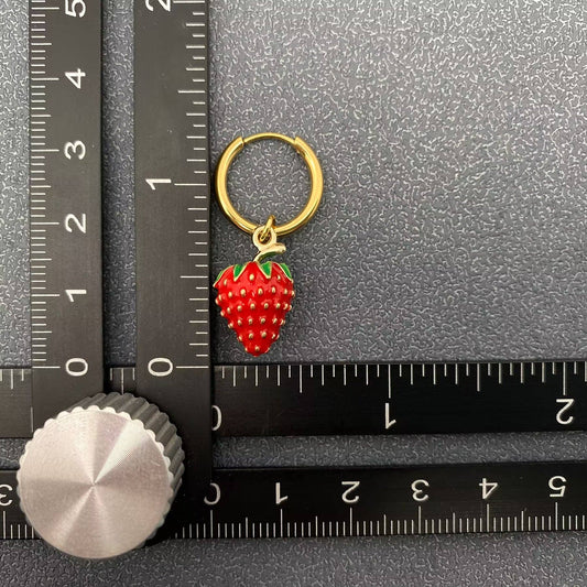 Strawberry Charm 18K Gold Plated SS Huggie Earrings - FGS