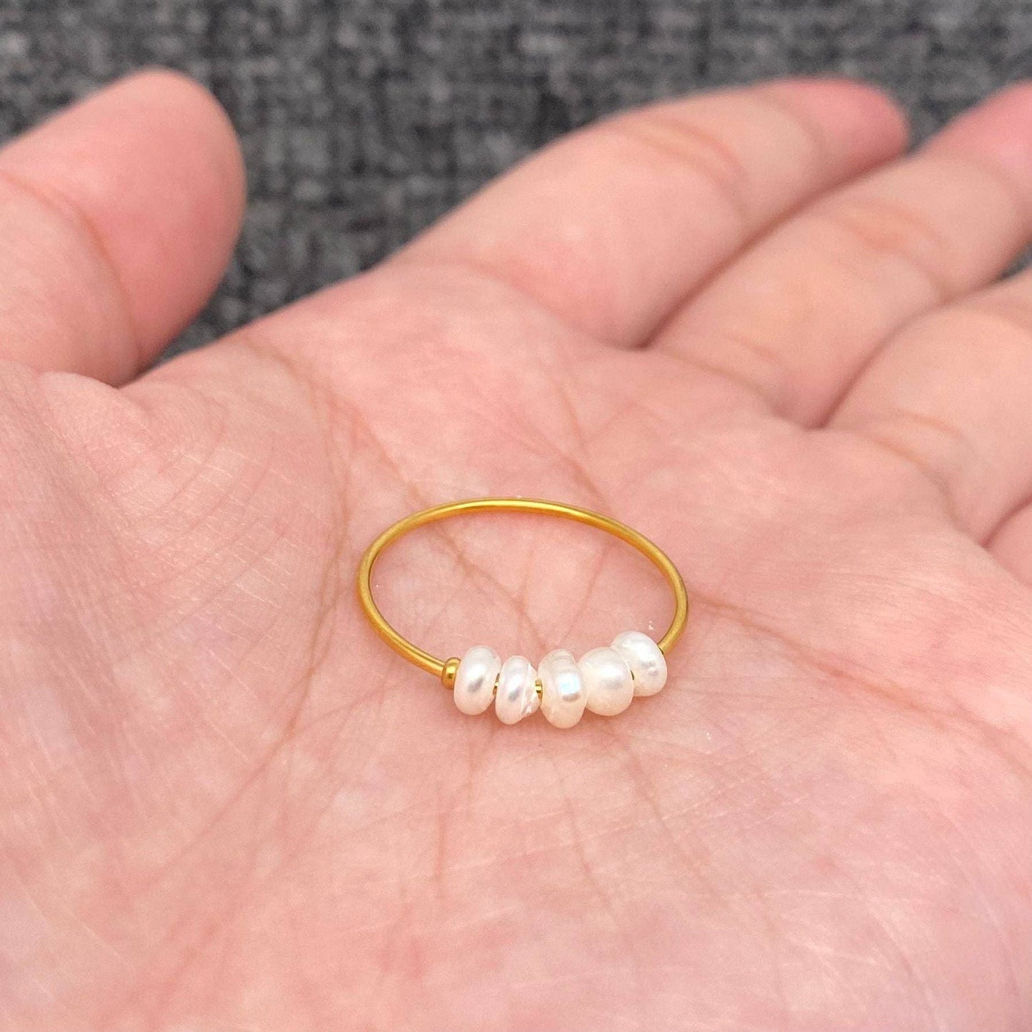 Pearl Beaded 18K Gold Plated Stainless Steel Fine Ring - FGS
