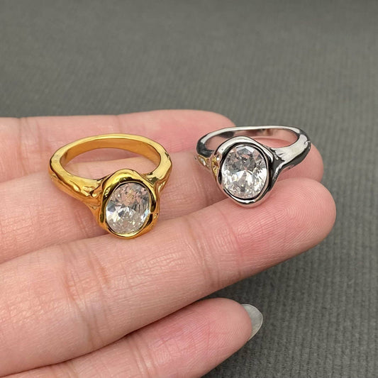 Sparkling Zircon Inlaid 18K Gold Plated S.Steel Ring - FGS