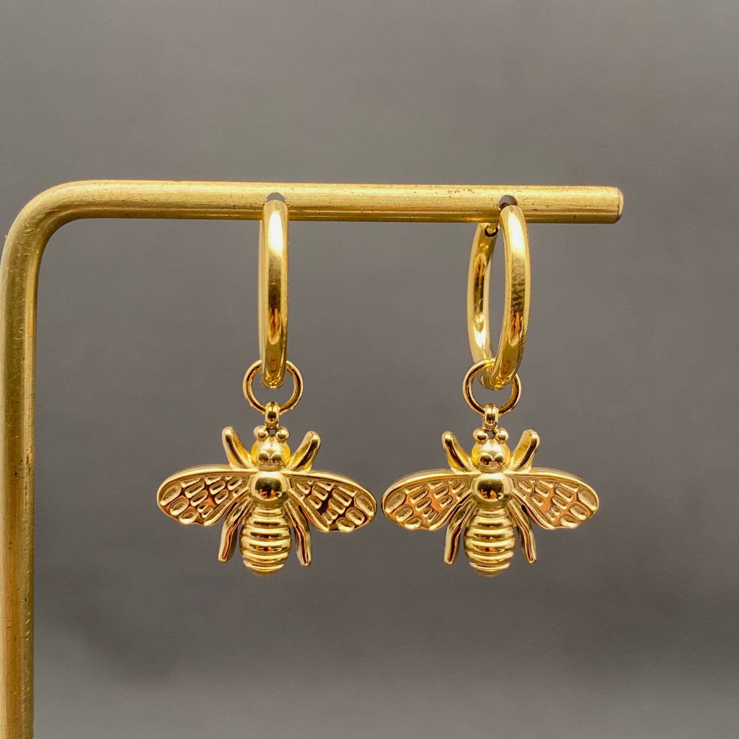 Bee Pendant 18K Gold Plated S.Steel Huggie Earrings - FGS